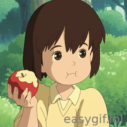 AI-generated animated GIF: A ghibli kid eating apple