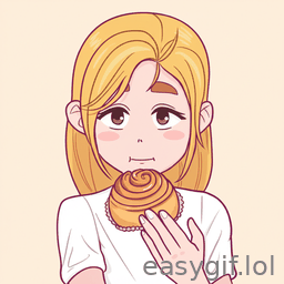AI-generated animated GIF: belgian blond girl eating cinnamon roll