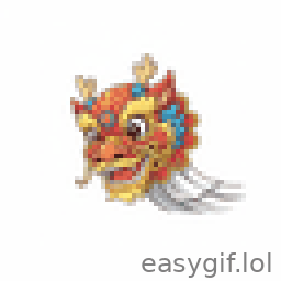 AI-generated animated GIF: cartoon chinese dragon head dance white bg