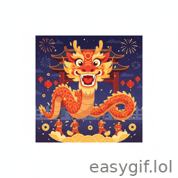 AI-generated animated GIF: cartoon dragon cny style dances