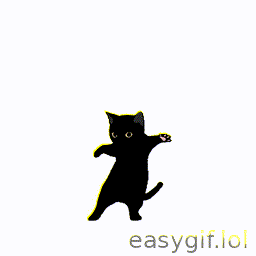 AI-generated animated GIF: Cute black cat dancing white background