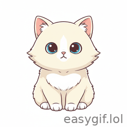 AI-generated animated GIF: cute cat says i miss you heart emoji white bg