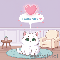 AI-generated animated GIF: cute cat says i miss you heart emoji