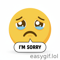 AI-generated animated GIF: cute emoji says Im sorry tears white background