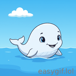 AI-generated animated GIF: cute white whale blowing water
