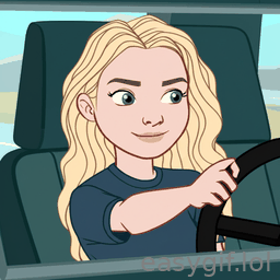 AI-generated animated GIF: funny blond girl driving defender car draw style