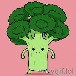 AI-generated animated GIF: funny broccoli head dances