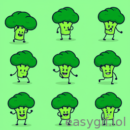 AI-generated animated GIF: funny broccoli head dances