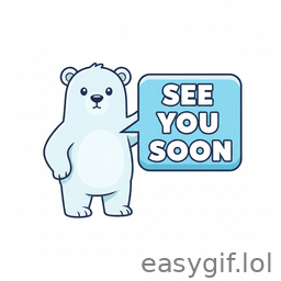 AI-generated animated GIF: ice bear cartoon waves text says see you soon