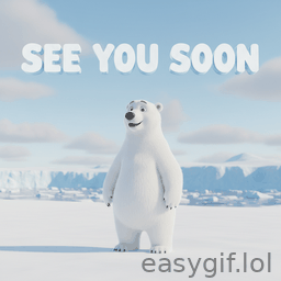 AI-generated animated GIF: ice bear waves text says see you soon