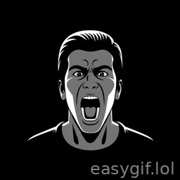 AI-generated animated GIF: Man yelling dark noir style black background