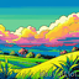 AI-generated animated GIF: pastoral landscape glitch art