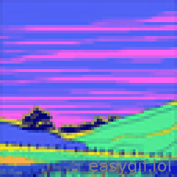 AI-generated animated GIF: pastoral landscape glitch art