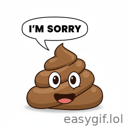 AI-generated animated GIF: poop emoji says Im sorry tears white background