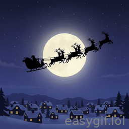 AI-generated animated GIF: santa and reindeers flying text merry xmas