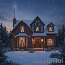 AI-generated animated GIF: snow over house xmas time