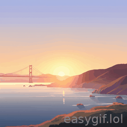 AI-generated animated GIF: Sun rising over san francisco Ghibli style