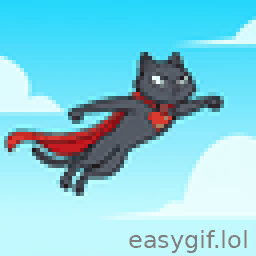AI-generated animated GIF: supercat flying in the sky