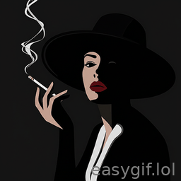 AI-generated animated GIF: Woman with hat smoking dark noir style
